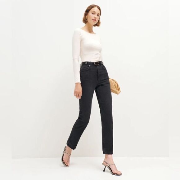 Reformation Cynthia Black Jeans High Rise Straight Leg Size 27 - Picture 7 of 11